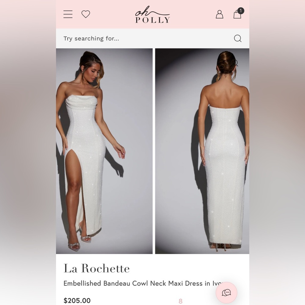 Oh Polly La Rochette
Embellished Bandeau Cowl Neck Maxi Dress in Ivory